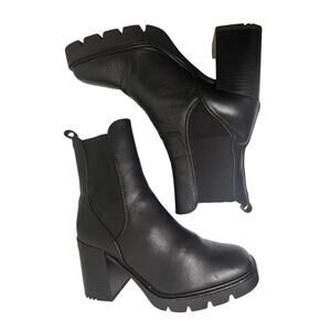 Sam Edelman Rollins Black Leather Chelsea Boots Women Sz 8 Y2K Chunky Heel Goth